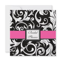 Hot Pink & Black Damask Bridal Shower Invitations