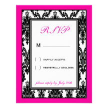 Hot Pink & Black Damask RSVP Card Custom Invitation