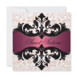 Hot Pink & Black Floral Damask Birthday Invitation
