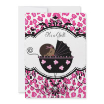 Hot Pink Black Leopard Baby Girl Shower Invitation