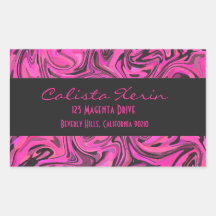 Hot Pink & Black Liquid Swirlz Rectangular Stickers