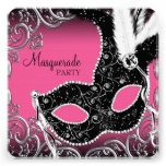 Hot Pink Black Mask Masquerade Party Custom Announcements