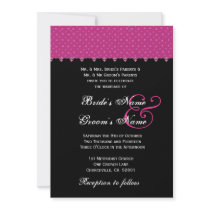 Hot Pink & Black Polka Dots Wedding Invitation
