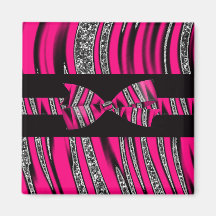 Hot Pink & Black Zebra Glitter Stripes Refrigerator Magnet