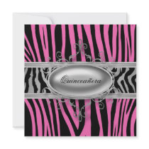 Hot Pink Black Zebra Quinceanera Invitation