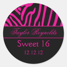 Hot Pink Black Zebra Sweet 16 Sticker