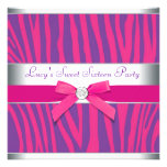 Hot Pink Bow Purple Zebra Sweet 16 Party Invite