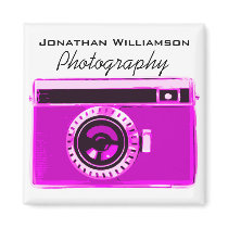 Hot Pink Camera Photography Business Magnets