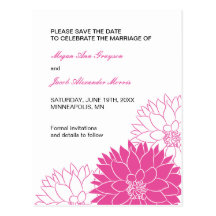 Hot Pink Dahlia Save the Date Wedding Postcard