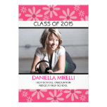 Hot Pink Daisy Flowers Photo Graduation Invitation invitations