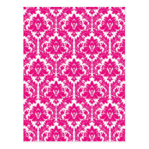 Hot Pink Damask Postcard