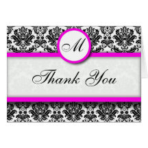 Hot Pink Damask Thank You Cards