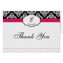 Hot Pink Damask Thank You Cards