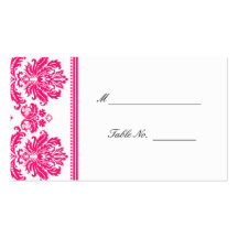 Hot Pink Damask Wedding Seating Placecards Business Cards
