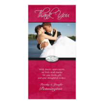 Hot pink diamond wedding thank you photocard custom photo card