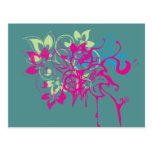 Hot Pink Drips And Flowers Postcard