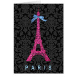 Hot Pink Eiffel Tower in faux glitter Greeting Cards