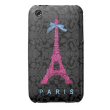 Hot Pink Eiffel Tower in faux glitter Case-Mate iPhone 3 Case