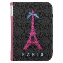 Hot Pink Eiffel Tower in faux glitter Kindle Covers