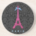 Hot Pink Eiffel Tower in faux glitter Beverage Coaster