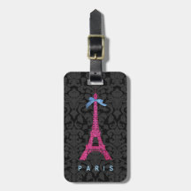 Hot Pink Eiffel Tower in faux glitter Luggage Tag