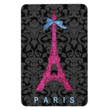 Hot Pink Eiffel Tower in faux glitter Rectangle Magnets