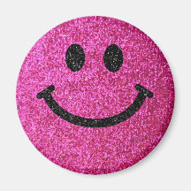 Hot pink faux glitter smiley face fridge magnets