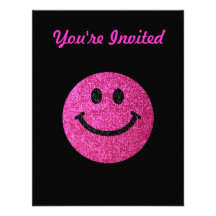 Hot pink faux glitter smiley face custom announcements