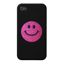 Hot pink faux glitter smiley face iPhone 4 cover