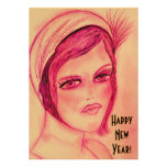 Hot Pink Flapper Girl New Year Invites
