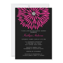 Hot Pink Flower on Black Bridal Shower Invitation