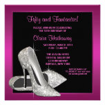 Hot Pink Glitter High Heels Womans 50th Brithday Personalized Invitation