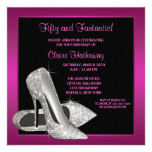 Hot Pink Glitter High Heels Womans 50th Brithday Personalized Invitation