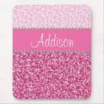 Hot Pink Glitter Rhinestone Leopard Bling Mousepad