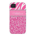 Hot Pink Glitter Zebra Print Rhinestone Girly Case iPhone 4 Covers