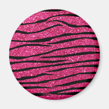 Hot pink glitter zebra stripes fridge magnets