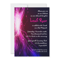 HOT PINK Glowing Neon Stars Bat Mitzvah Invitation