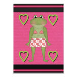 Hot Pink Green Black Frog Happy Birthday Girl Personalized Invites