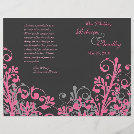 Hot Pink & Grey Abstract Floral Wedding Program Custom Flyer