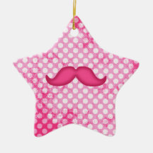 Hot Pink Hipster Moustache and Polka Dot Pattern Christmas Tree Ornament