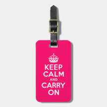 Hot Pink Keep Calm and Carry On Bag Tag
