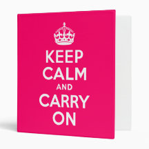 Hot Pink Keep Calm and Carry On Vinyl Binders
