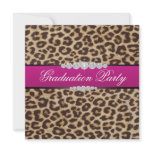 Hot pink Leopard Graduation Party Invitations