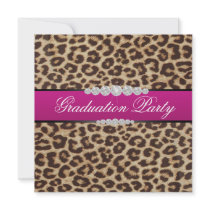Hot pink Leopard Graduation Party Invitations