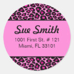 Hot pink leopard print address labels (#LABL 018) Round Stickers