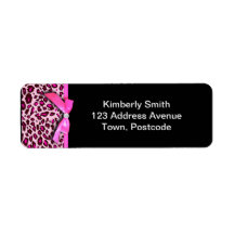 Hot pink leopard print ribbon bow graphic return address labels