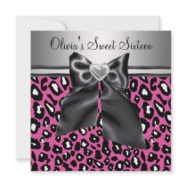 Hot pink Leopard Sweet Sixteen Birthday Announcement