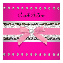 Hot Pink Leopard Sweet Sixteen Birthday Party Invitations