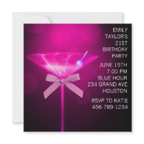 Hot Pink Martini Womans Hot Pink 21st Birthday Personalized Invitation