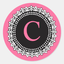 Hot Pink Monogram C Fleur de Lis Wedding Sticker